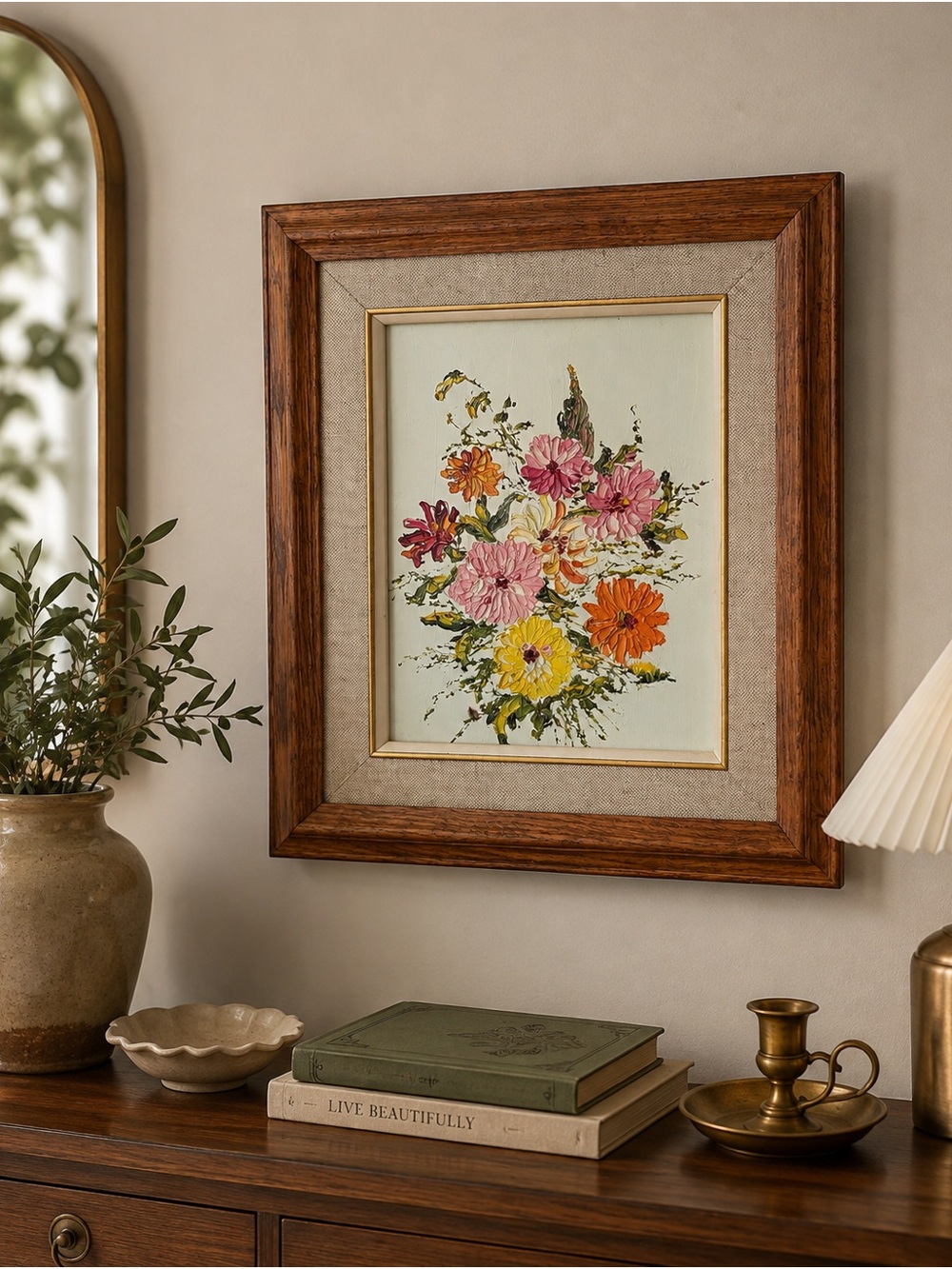 Vintage Floral Oil Painting, Original Impasto Painting
